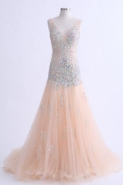 A-Line Beaded Long Prom Evening Formal Party Dresses ED010764