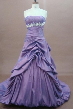 A-Line Strapless Court Train Long Prom Evening Formal Party Dresses ED010766