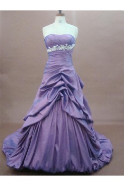 A-Line Strapless Court Train Long Prom Evening Formal Party Dresses ED010766