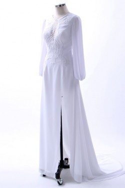Sheath Long Sleeve Long White Prom Evening Formal Party Dresses ED010767