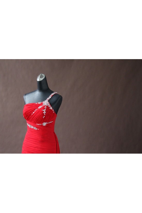 High Low One-Shoulder Beaded Red Chiffon Prom Evening Formal Party Dresses ED010770 High Low One-Shoulder Beaded Red Chiffon Prom Evening Formal Party Dresses ED010770