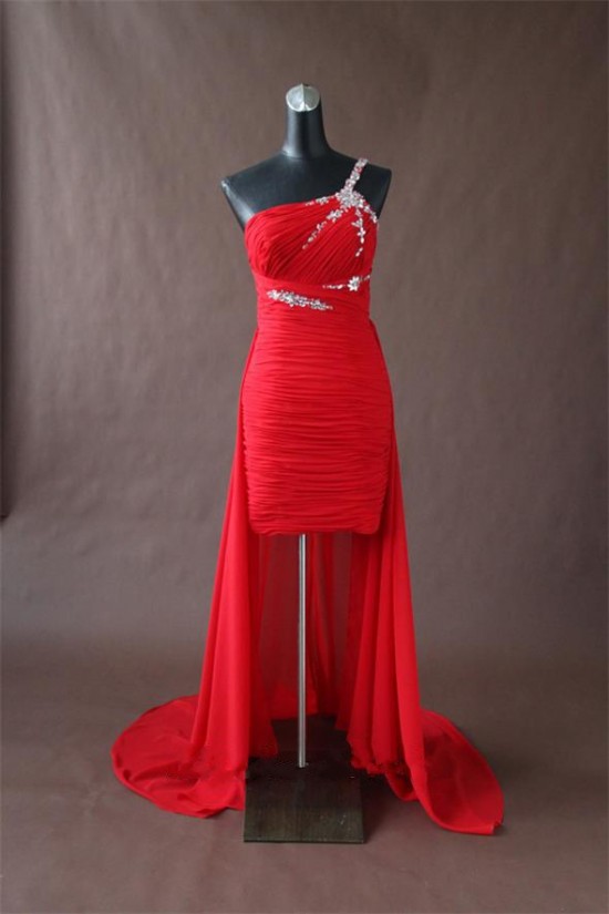 High Low One-Shoulder Beaded Red Chiffon Prom Evening Formal Party Dresses ED010770 High Low One-Shoulder Beaded Red Chiffon Prom Evening Formal Party Dresses ED010770