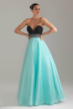 A-Line Sweetheart Black Blue Beaded Floor Length Prom Evening Dresses ED010773
