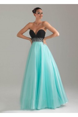 A-Line Sweetheart Black Blue Beaded Floor Length Prom Evening Dresses ED010773