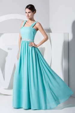 A-Line Straps Sleeveless Long Blue Chiffon Prom Evening Dresses ED010776