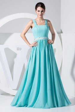 A-Line Straps Sleeveless Long Blue Chiffon Prom Evening Dresses ED010776