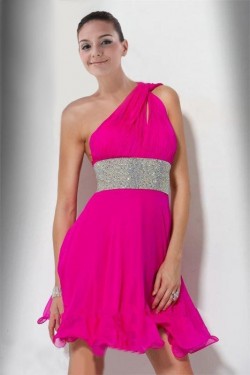 A-Line One-Shoulder Short Pink Cocktail Homecoming Prom Evening Dresses ED010781