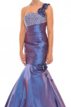 Trumpet/Mermaid One-Shoulder Beaded Taffeta Long Prom Evening Dresses ED010783