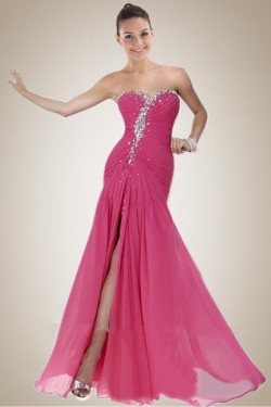 A-Line Sweetheart Split-Front Beaded Long Chiffon Prom Evening Dresses ED010784