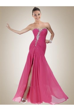 A-Line Sweetheart Split-Front Beaded Long Chiffon Prom Evening Dresses ED010784