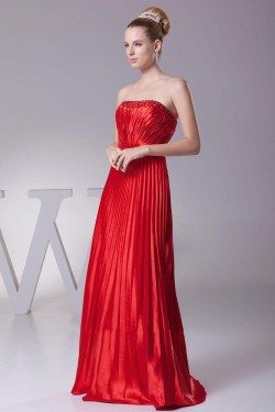 A-Line Strapless Pleated Long Red Prom Evening Dresses ED010789