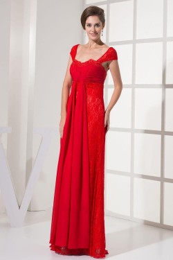Sheath Off-the-Shoulder Long Red Chiffon and Lace Prom Evening Dresses ED010791