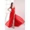 Sheath Beaded Straps Split-Front Long Red Chiffon Prom Evening Dresses ED010798
