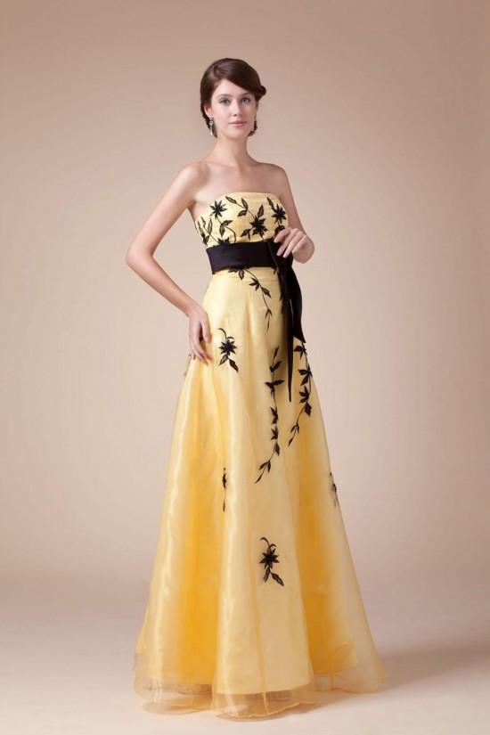 A-Line Strapless Black Yellow Long Prom Evening Dresses ED010799 A-Line Strapless Black Yellow Long Prom Evening Dresses ED010799
