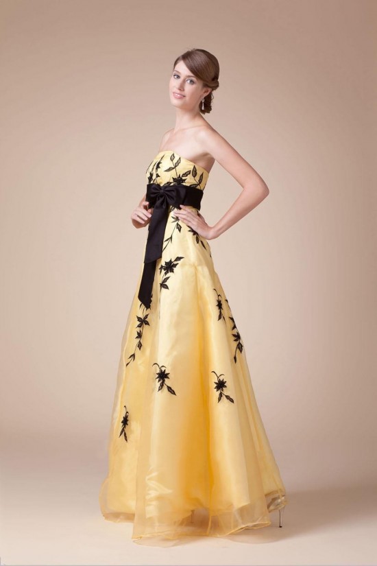 A-Line Strapless Black Yellow Long Prom Evening Dresses ED010799 A-Line Strapless Black Yellow Long Prom Evening Dresses ED010799