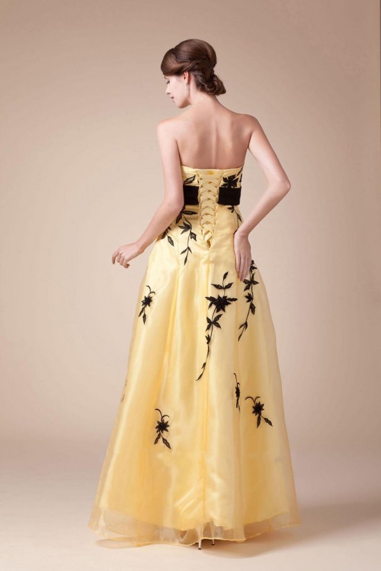 A-Line Strapless Black Yellow Long Prom Evening Dresses ED010799 A-Line Strapless Black Yellow Long Prom Evening Dresses ED010799