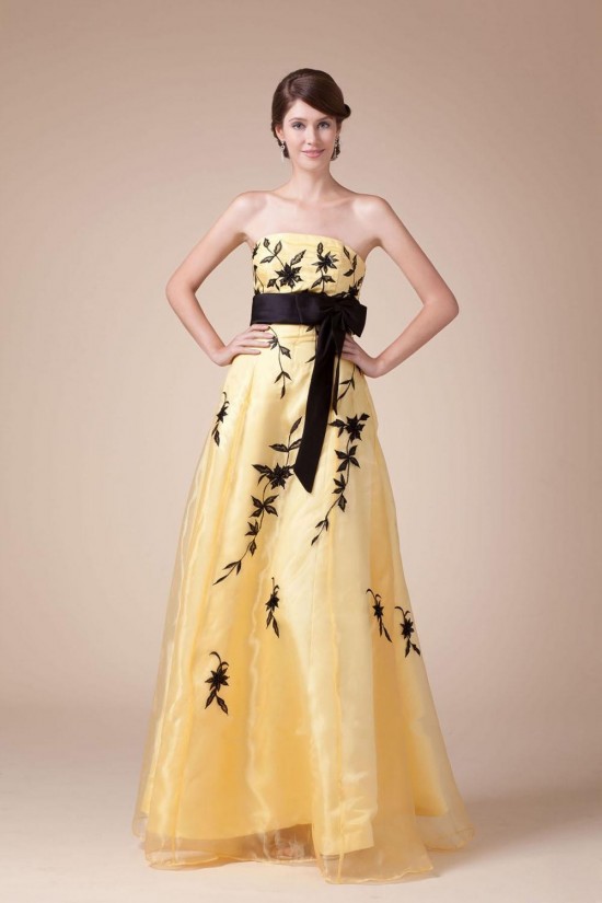 A-Line Strapless Black Yellow Long Prom Evening Dresses ED010799 A-Line Strapless Black Yellow Long Prom Evening Dresses ED010799