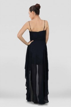 High Low Spaghetti Strap Beaded Black Chiffon Prom Evening Dresses ED010801