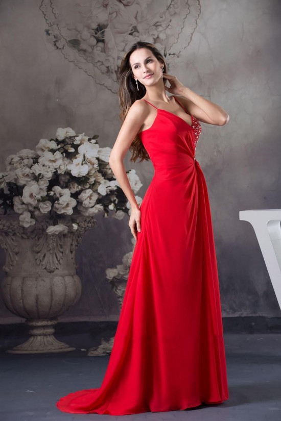 A-Line Spaghetti Strap Long Red Chiffon Beaded Prom Evening Dresses ED010802 A-Line Spaghetti Strap Long Red Chiffon Beaded Prom Evening Dresses ED010802