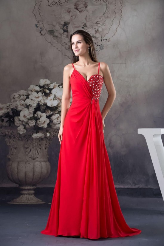 A-Line Spaghetti Strap Long Red Chiffon Beaded Prom Evening Dresses ED010802 A-Line Spaghetti Strap Long Red Chiffon Beaded Prom Evening Dresses ED010802