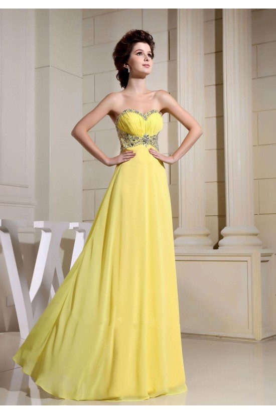 Empire Sweetheart Beaded Long Yellow Chiffon Prom Evening Dresses ED010803 Empire Sweetheart Beaded Long Yellow Chiffon Prom Evening Dresses ED010803