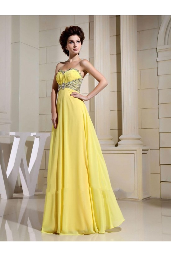 Empire Sweetheart Beaded Long Yellow Chiffon Prom Evening Dresses ED010803 Empire Sweetheart Beaded Long Yellow Chiffon Prom Evening Dresses ED010803