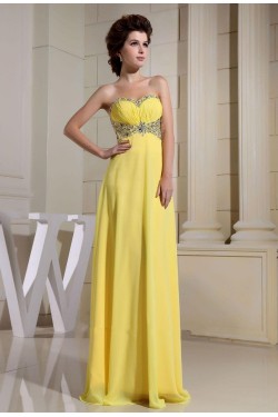 Empire Sweetheart Beaded Long Yellow Chiffon Prom Evening Dresses ED010803