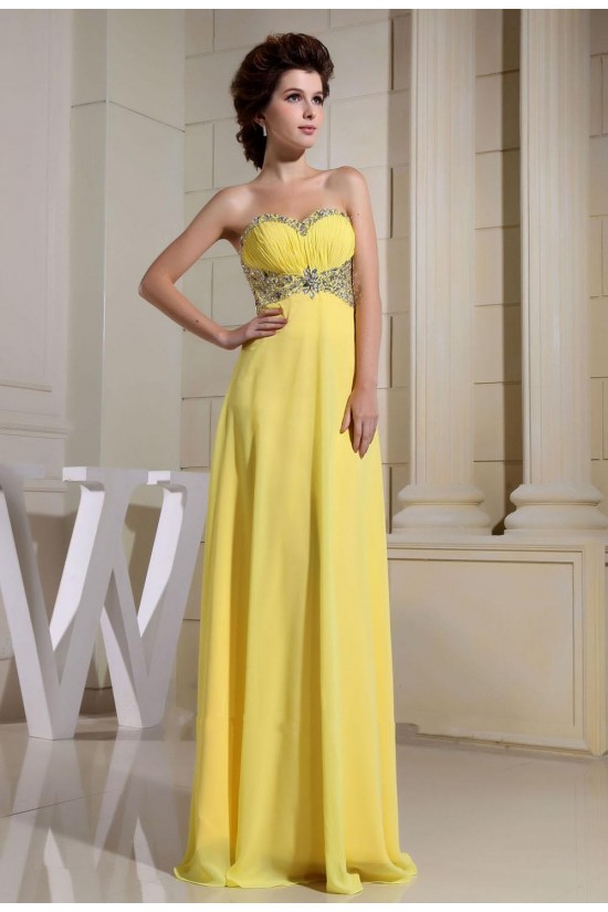 Empire Sweetheart Beaded Long Yellow Chiffon Prom Evening Dresses ED010803 Empire Sweetheart Beaded Long Yellow Chiffon Prom Evening Dresses ED010803