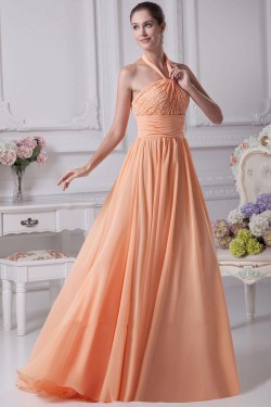 A-Line Halter Beaded Long Chiffon Prom Evening Dresses ED010805