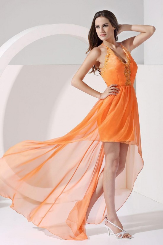 High Low V-Neck Lace and Chiffon Prom Evening Dresses ED010807