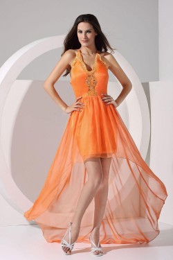 High Low V-Neck Lace and Chiffon Prom Evening Dresses ED010807