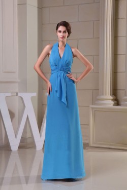 A-Line Halter Long Blue Chiffon Prom Evening Bridesmaid Dresses ED010819