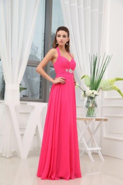 A-Line Halter Beaded Long Chiffon Prom Evening Dresses ED010820