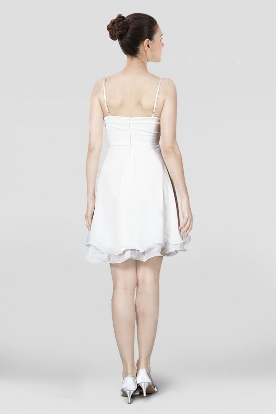 A-Line Short Spaghetti Strap White Chiffon Prom Evening Dresses ED010822