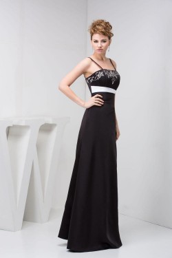 A-Line Spaghetti Strap Long Black Prom Evening Dresses ED010823