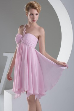 Empire One-Shoulder Short Pink Chiffon Prom Evening Dresses ED010824