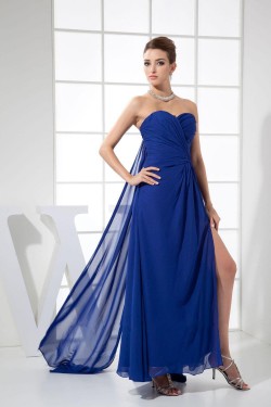 Long Blue Chiffon Prom Evening Dresses Sweetheart Split-Front ED010825