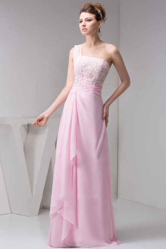 A-Line One-Shoulder Long Pink Chiffon Prom Evening Dresses ED010826 A-Line One-Shoulder Long Pink Chiffon Prom Evening Dresses ED010826