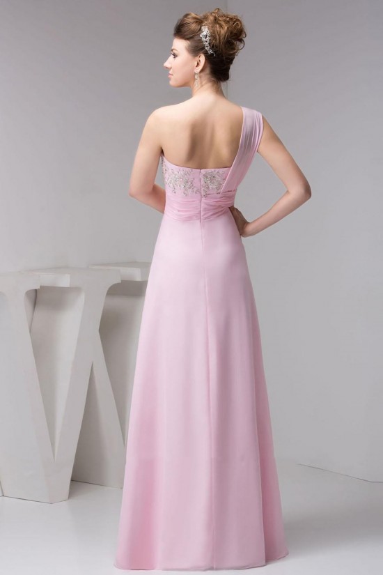 A-Line One-Shoulder Long Pink Chiffon Prom Evening Dresses ED010826 A-Line One-Shoulder Long Pink Chiffon Prom Evening Dresses ED010826
