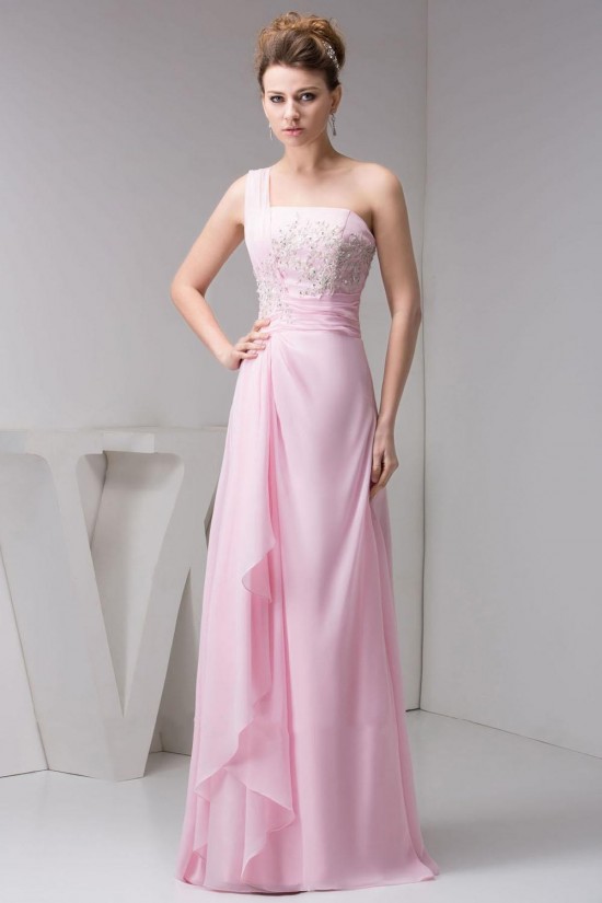 A-Line One-Shoulder Long Pink Chiffon Prom Evening Dresses ED010826 A-Line One-Shoulder Long Pink Chiffon Prom Evening Dresses ED010826