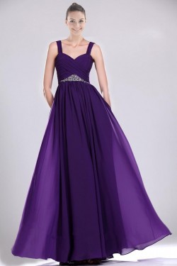 A-Line Straps Beaded Long Chiffon Prom Evening Dresses ED010828