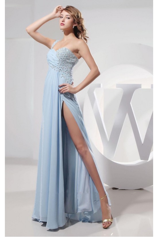 Sheath One-Shoulder Beaded Split-Front Long Chiffon Prom Evening Dresses ED010830 Sheath One-Shoulder Beaded Split-Front Long Chiffon Prom Evening Dresses ED010830