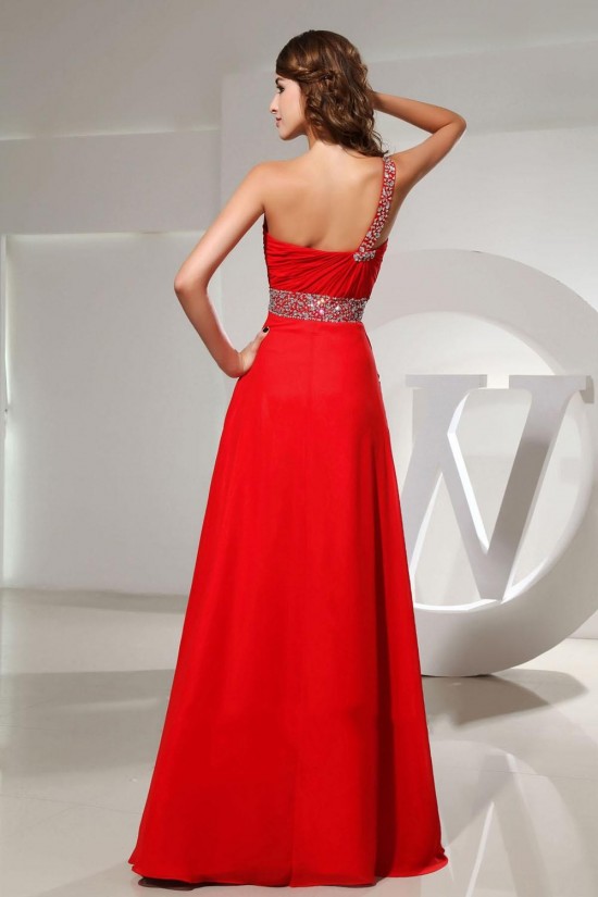 A-Line One-Shoulder Beaded Long Red Chiffon Prom Evening Dresses ED010831 A-Line One-Shoulder Beaded Long Red Chiffon Prom Evening Dresses ED010831
