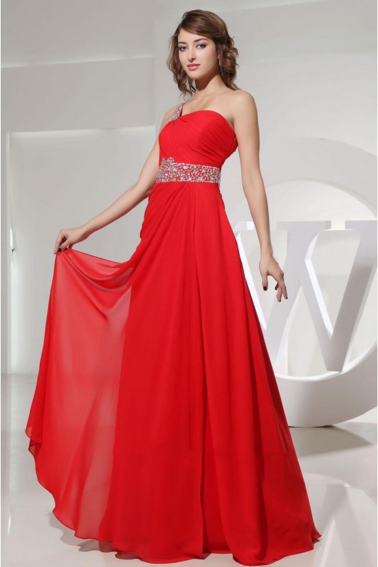 A-Line One-Shoulder Beaded Long Red Chiffon Prom Evening Dresses ED010831 A-Line One-Shoulder Beaded Long Red Chiffon Prom Evening Dresses ED010831