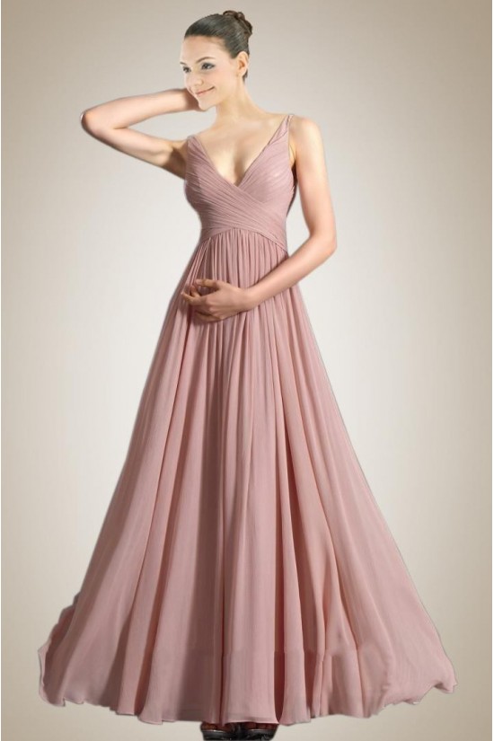 A-Line V-Neck Long Chiffon Prom Evening Dresses ED010835