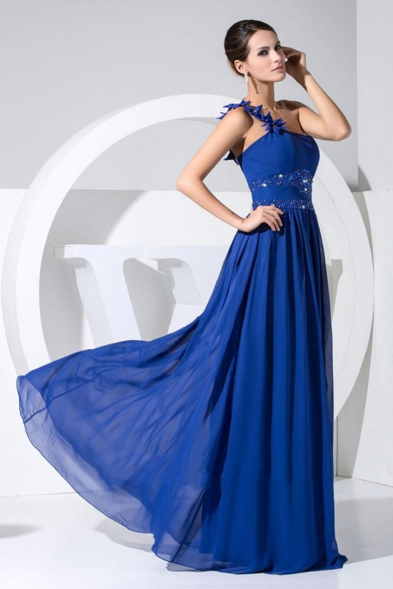 A-Line One-Shoulder Beaded Long Blue Chiffon Prom Evening Dresses ED010837 A-Line One-Shoulder Beaded Long Blue Chiffon Prom Evening Dresses ED010837