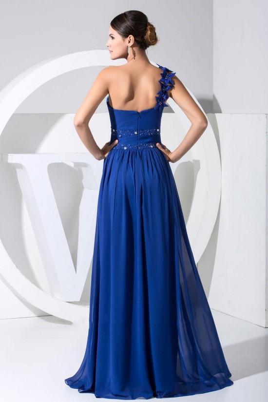 A-Line One-Shoulder Beaded Long Blue Chiffon Prom Evening Dresses ED010837 A-Line One-Shoulder Beaded Long Blue Chiffon Prom Evening Dresses ED010837