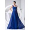 A-Line One-Shoulder Beaded Long Blue Chiffon Prom Evening Dresses ED010837