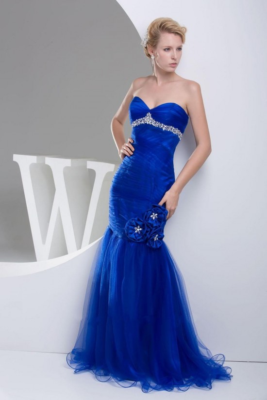 Trumpet/Mermaid Sweetheart Beaded Long Blue Prom Evening Dresses ED010838