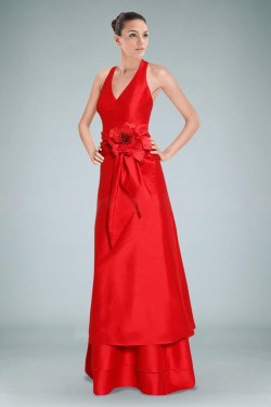 A-Line Halter V-Neck Long Red Prom Evening Dresses ED010839